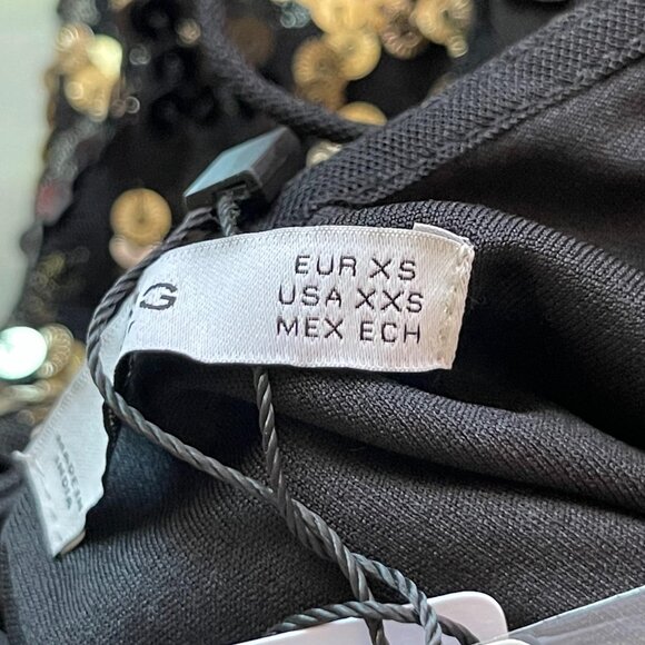 Mango Cocktail Party Sequined Zebra Mesh Mini Dress Womens XXS Black Gold NEW - Picture 5 of 8